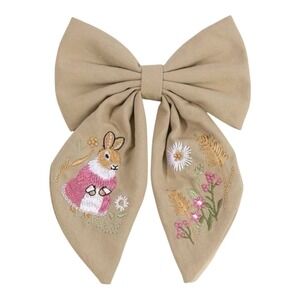 Unlisted‎ Tan Bunny Embroidered Hair Bow